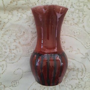 7" Vintage drip pottery red vase signed MCM style